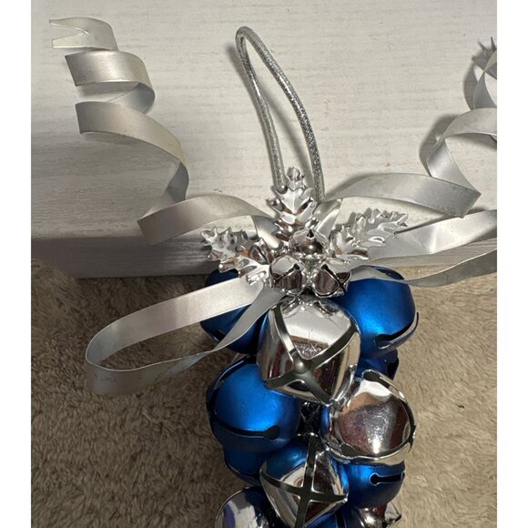 Vintage Cobalt Blue Grape Cluster Jingle Bells Large Christmas Ribbon Snowflake - Picture 4 of 6